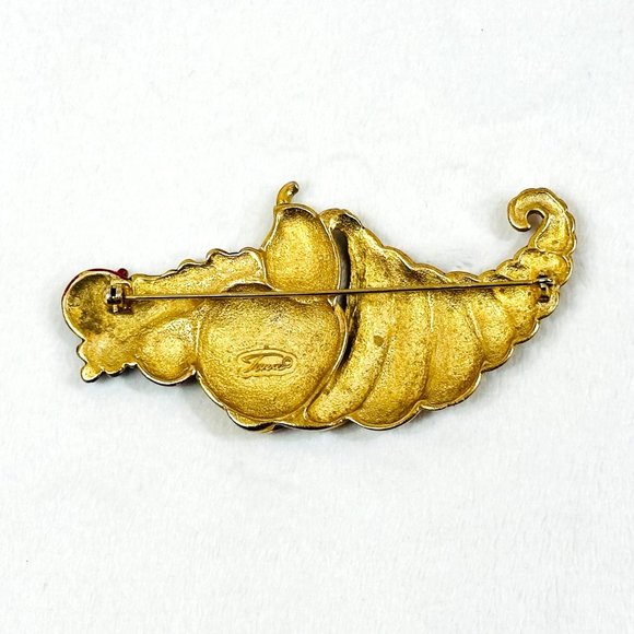 Vintage Tona Enameled Cornucopia Brooch 1980s - Picture 4 of 5